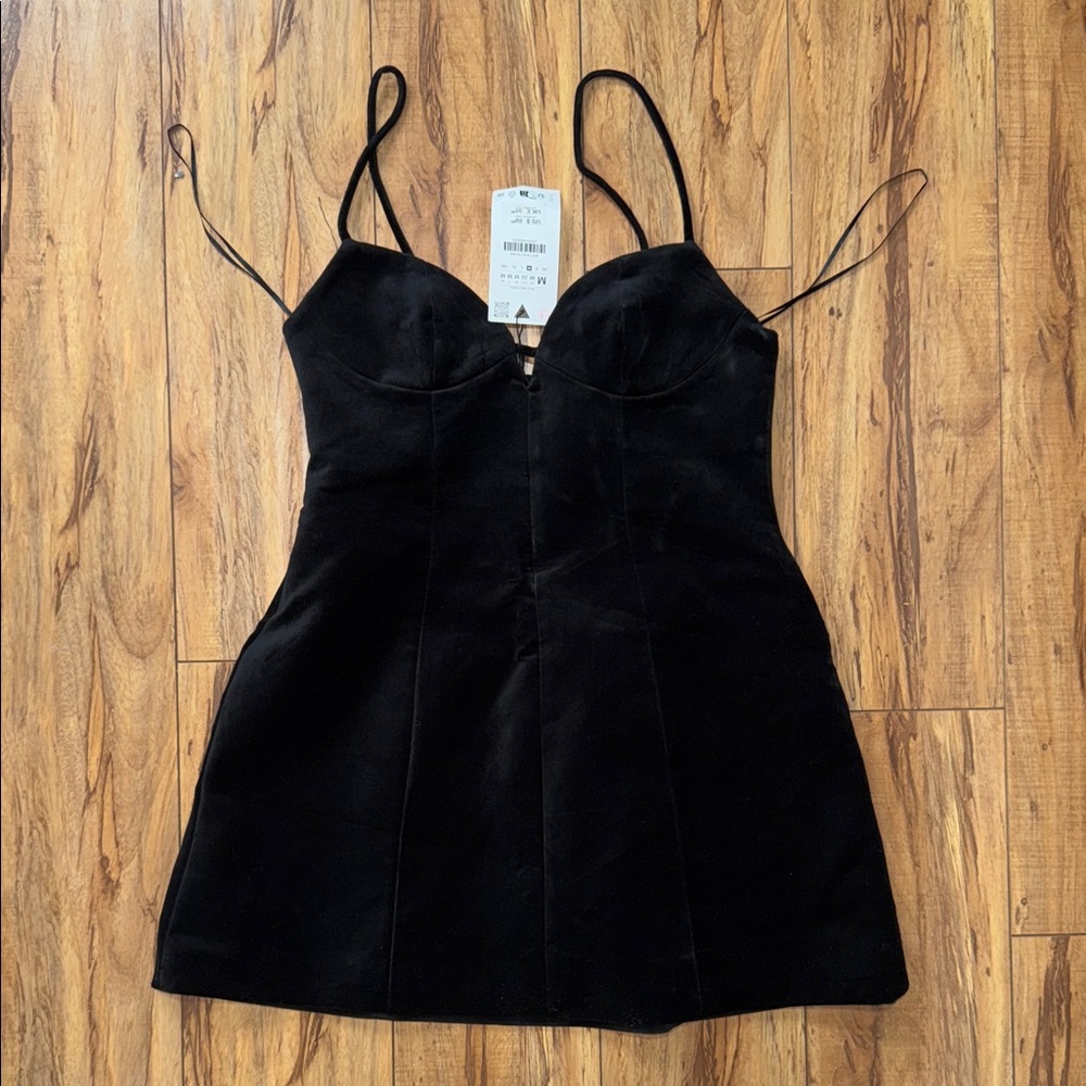 Zara Black Velvet Strappy Dress